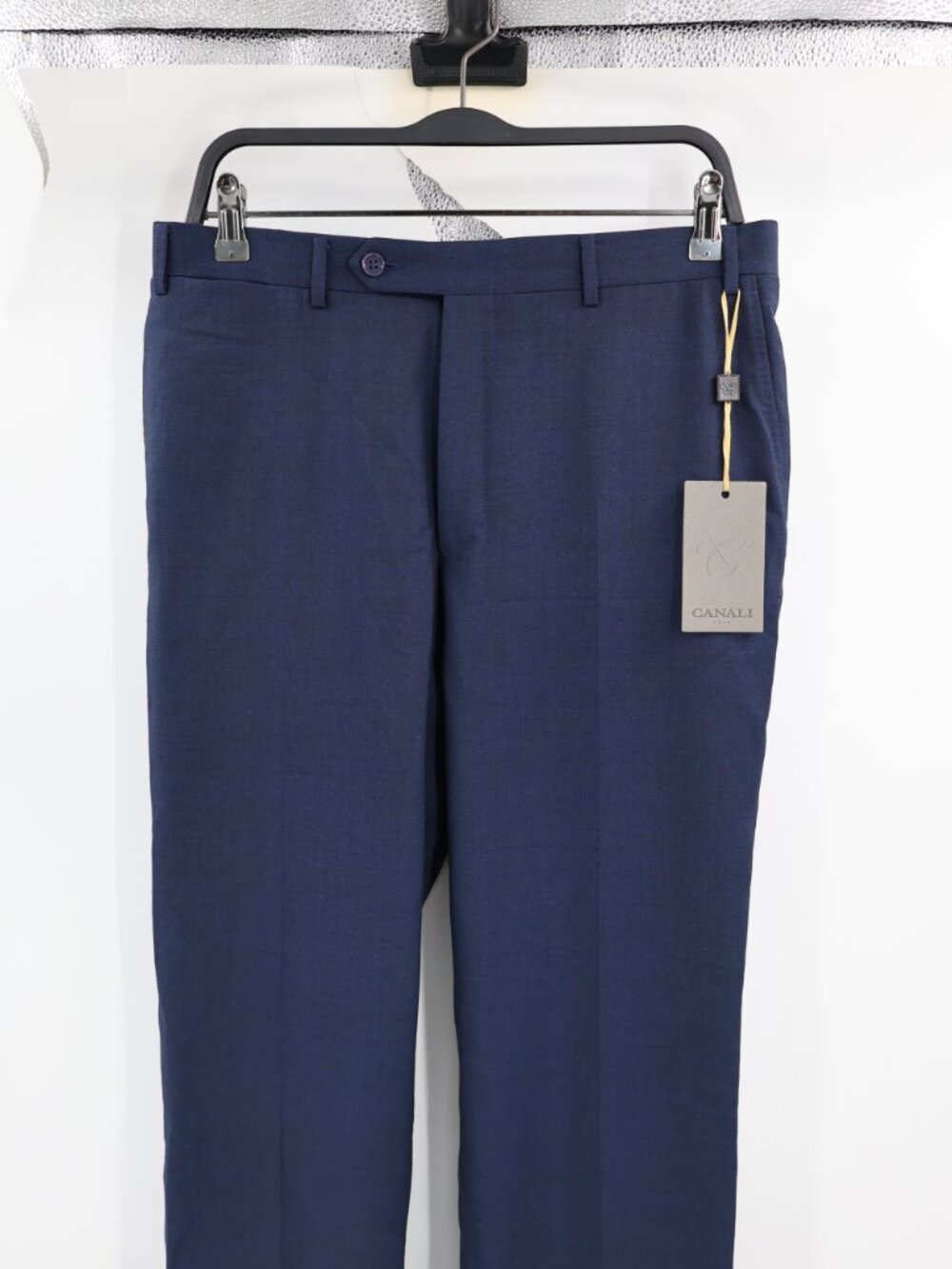NWT Canali Dress Pants Men 32 unhemmed Wool Flat Front Trouser Straight Leg Blue